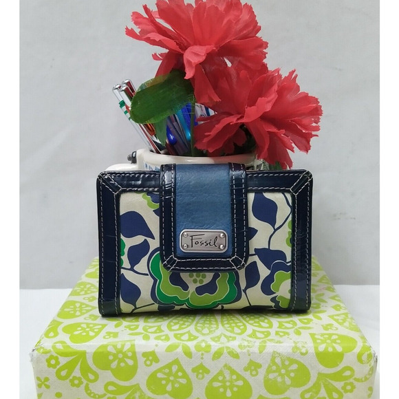 Fossil Multicolor Canvas Leather Trim Credit Card ID Window Bifold Wallet - Picture 2 of 16